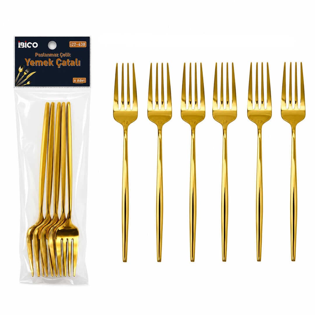 6 Parça Yemek Çatalı Seti - Gold Renk - Paslanmaz Çelik