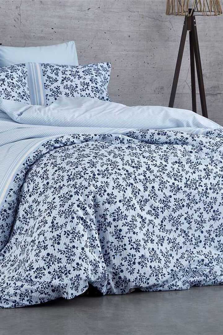 Çift Kişilik Nevresim Takımı Pamuklu Mavi Düş Çiçekleri