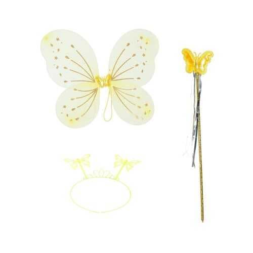 Sarı Kelebek Erkek-Kız Seti – 50 cm Kelebek Kanadı, Taç ve Asa