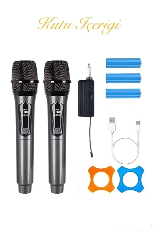 Profesyonel Çiftli Kablosuz Mikrofon Seti Karaoke Şarj Edilebilir 50 Metre