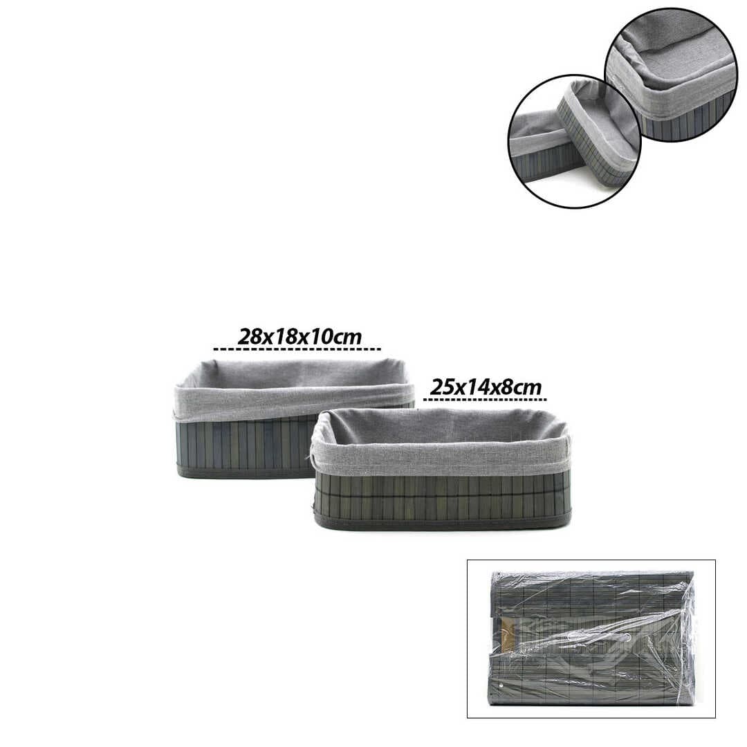 GRİ 2 BOY D.DÖRTGEN BAMBU KENAR ORGANİZER SEPET AHŞAP ALTLIK - BEZLİ 25X14-28X18CM (5430)