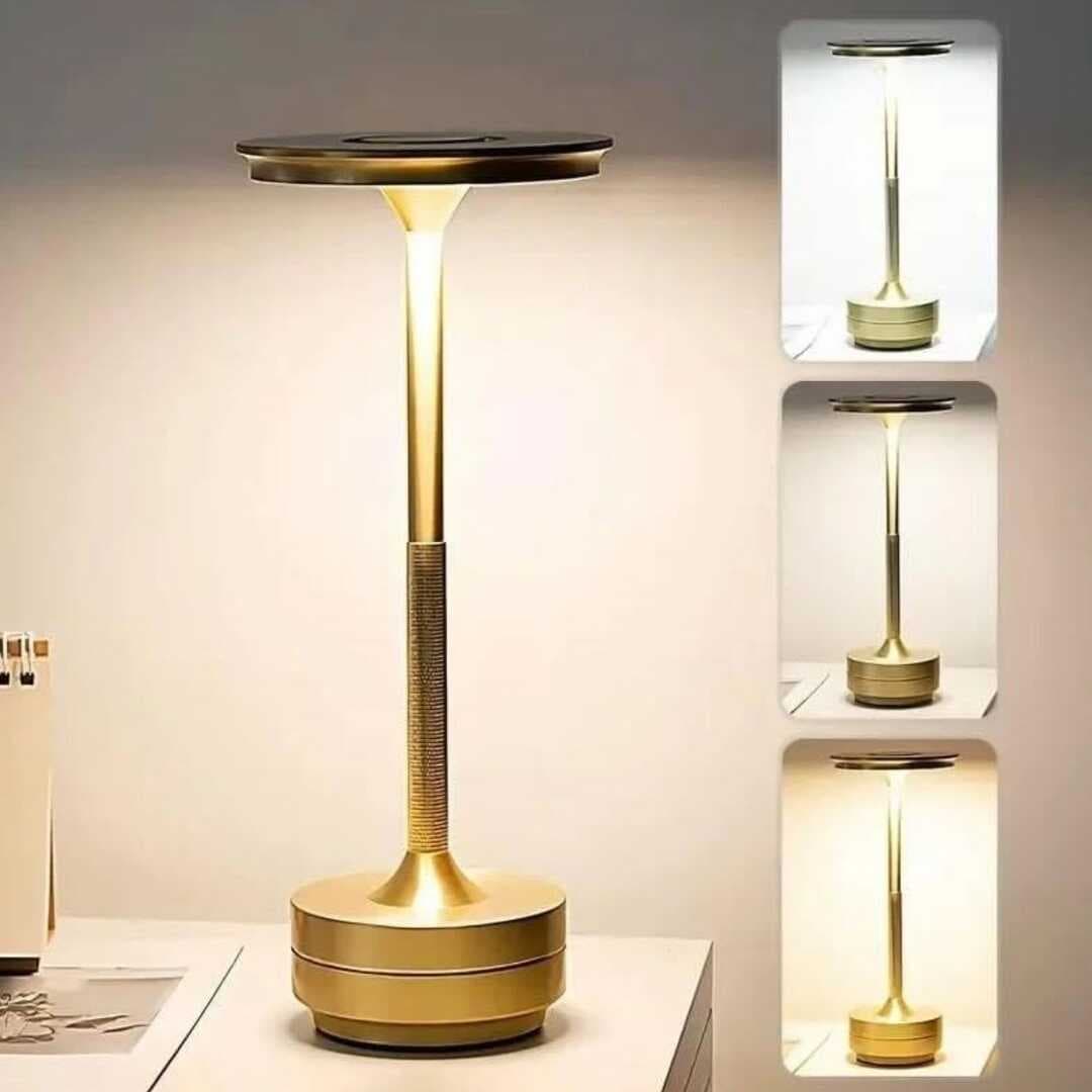 Eskitme Gold Kasa Dokunmatik Şarjlı Masa Lambası – 3 Renk Işık Modlu, LED Aydınlatmalı, Modern &amp;amp; Dekoratif Abajur (5430)