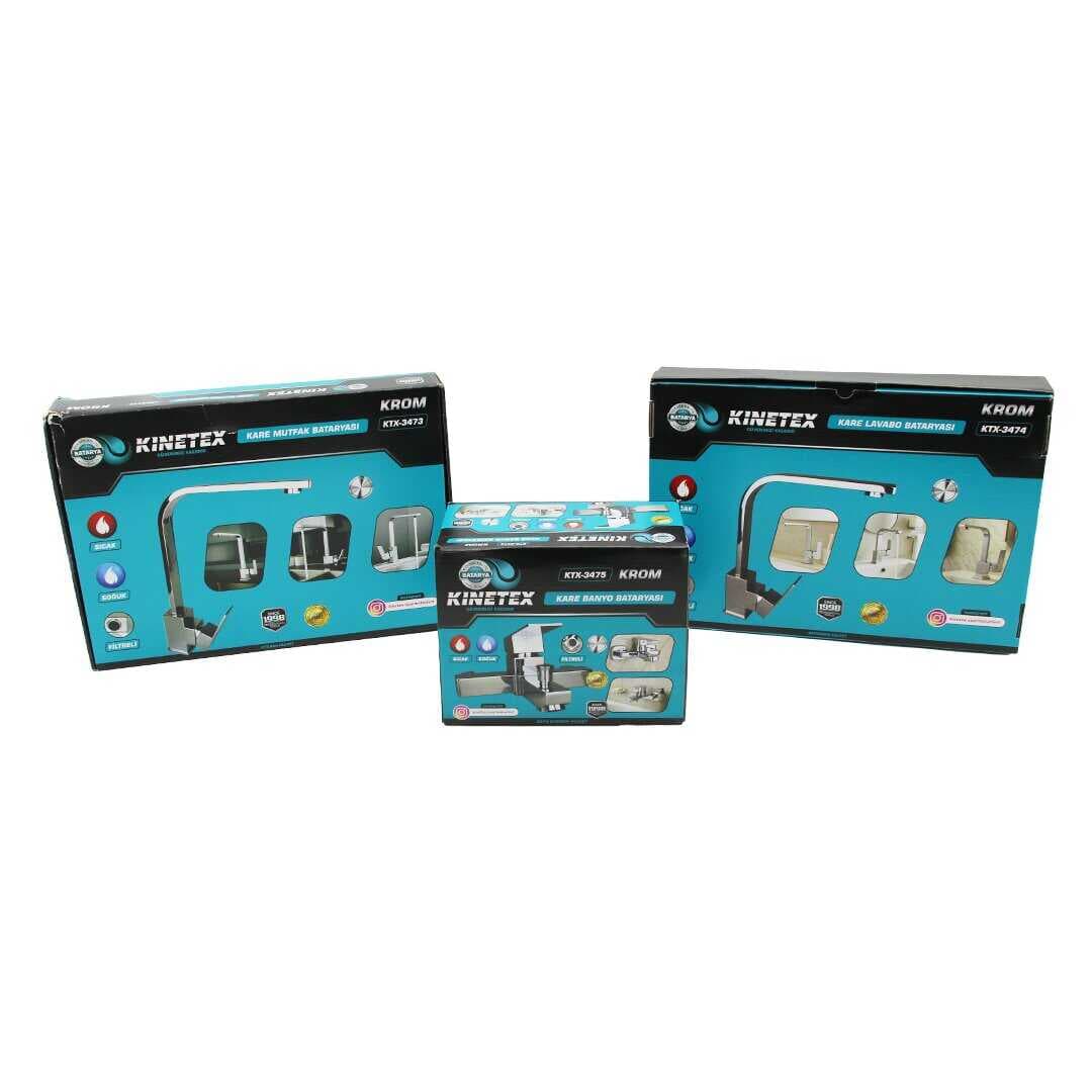 3LÜ KARE SET AÇ KAPA KROM BATARYA MUSLUK FİLTRELİ KARE BANYO+KARE EVYE MUTFAK+KARE LAVABO (5430)