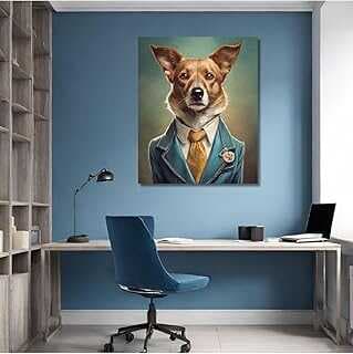 GAAGART Tekli Dikey Kavas Duvar Tablosu Takım Elbiseli Kahveregi Köpek 70 x 100 gartM7419