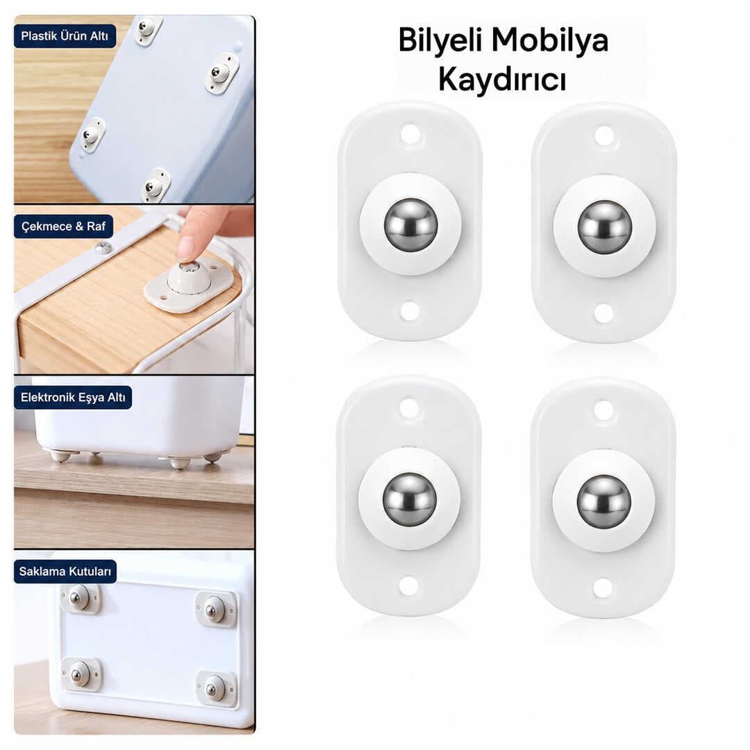 KARTELALI 4PCS TEK BİLYA TEKERLEKLİ MOBİLYA EŞYA TAŞIMA APARATI 360° 8KG TAŞIMA KAPASİTE (5430)