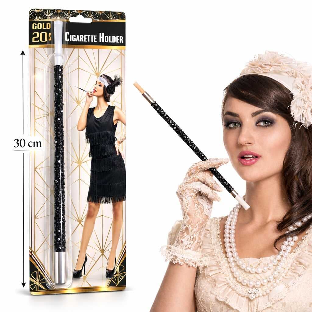 30 cm Siyah Payetli Sigara Tutacağı – 1920’ler Gatsby Parti Aksesuarı (5430)