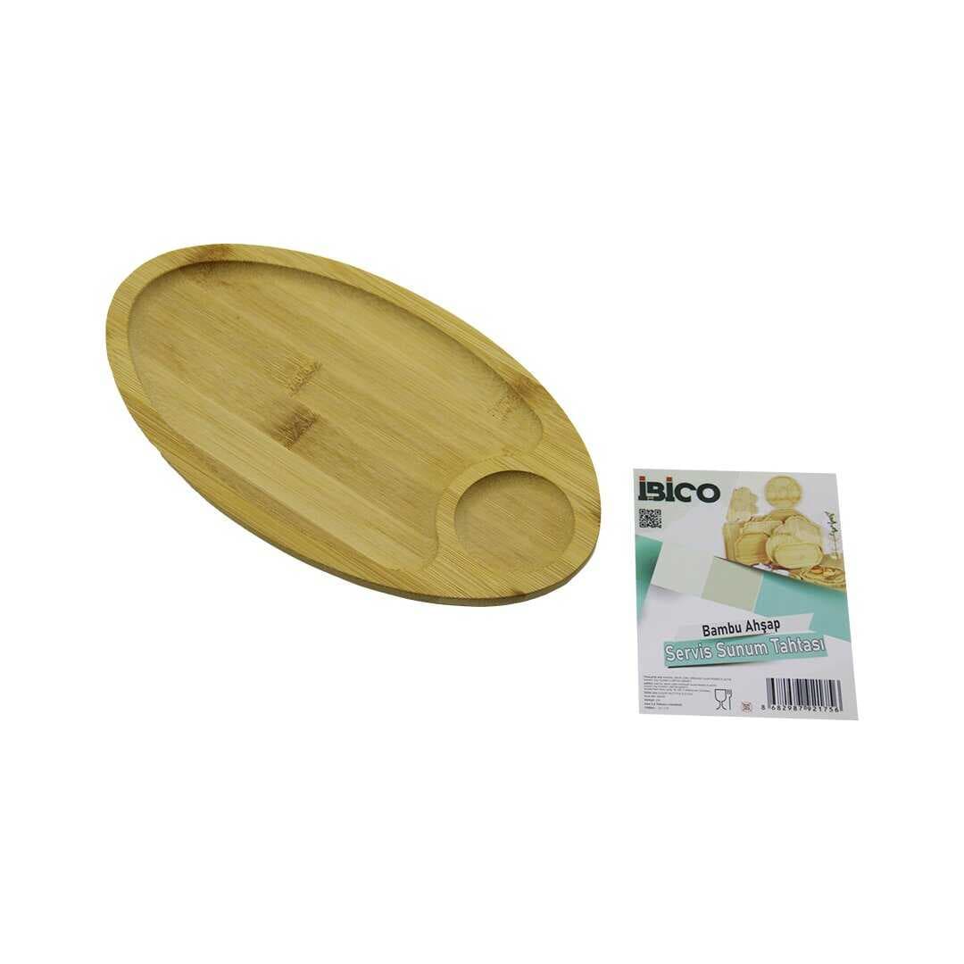 OVAL 2 BÖLMELİ=1+1 AHŞAP BAMBU SERVİS SUNUM TEPSİ - TAHTASI MİNİ TEPSİ 25 X 14 X 1.4CM (5430)