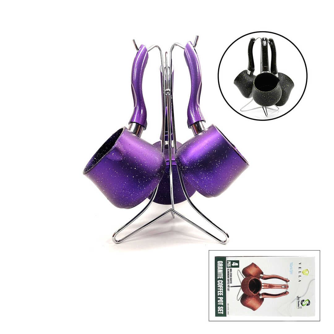 4PCS 230-280-380ML GRANİT - ÇELİK CEZVE RENKLİ METAL STANDLI (5430)