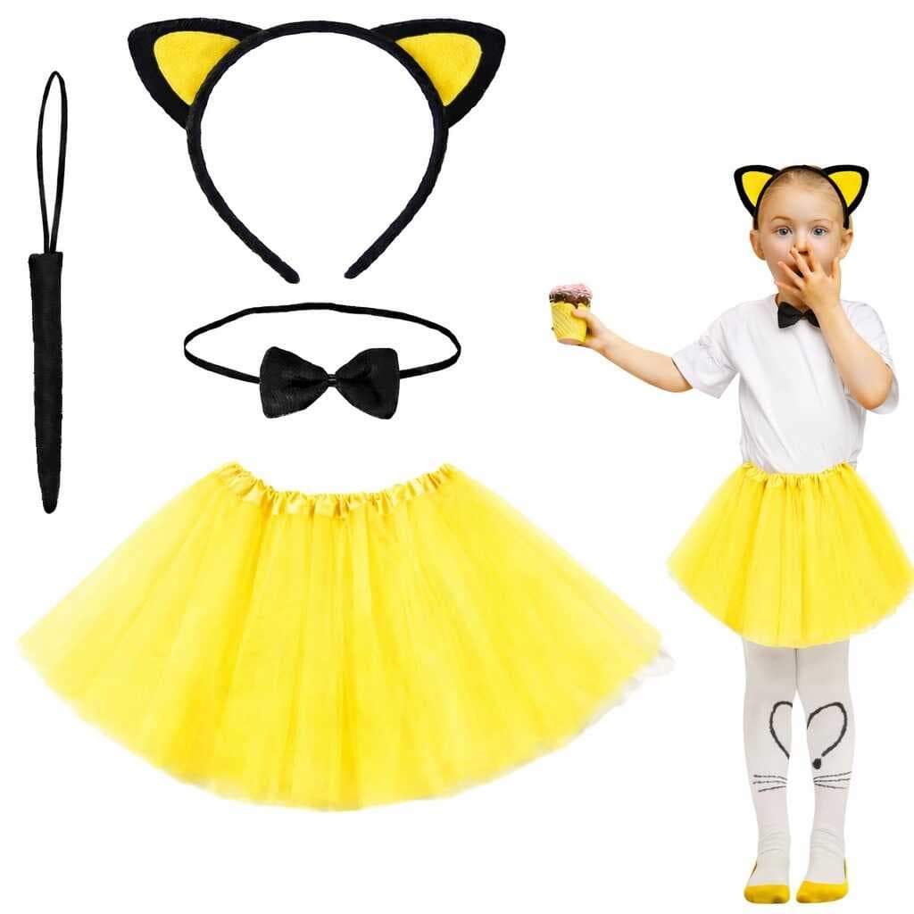 Sarı Renk Etekli Kedi Kostüm Seti (Tütü, Taç, Papyon, Kuyruk) (5430)