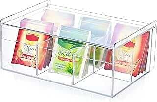 Decoox Akrilik Çay Kutusu 6 Bölmeli Kapaklı Poşet Bitki Çayı Saklama Kabı - Akrilik Pratik ve Şık Akrilik Çay Kutusu - 6 Bölmeli Kapaklı Poşet ve Bitki Çayı Saklama Kabı