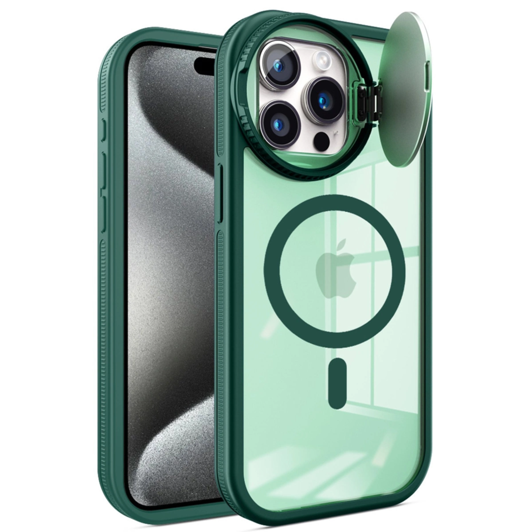 Apple İphone 15 Pro Kılıf Teleskop Lens Magsafe Silikon Kapak - Koyu Yeşil