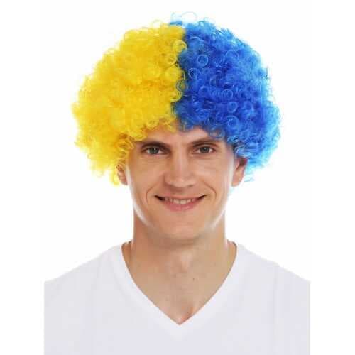 Sarı Lacivert Kıvırcık Afro Bonus Peruk Taraftar Bonus Saç