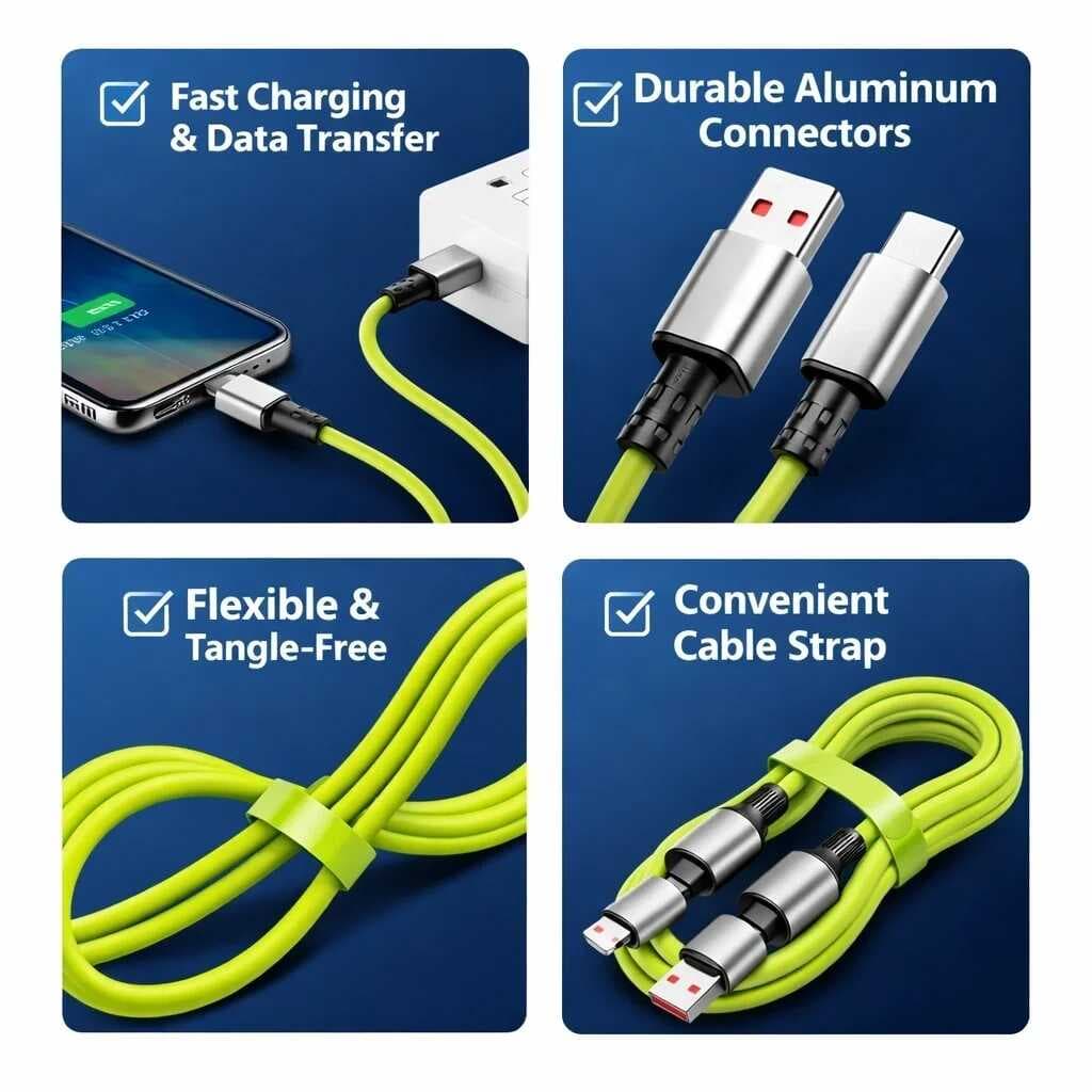 4-in-1 240W PD Hızlı Şarj Kablosu – Type-C Lightning Destekli PL-8632 (5430)