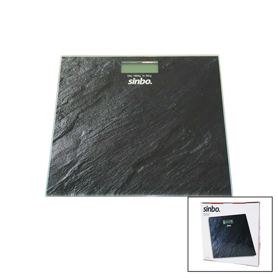 DİJİTAL - PİLLİ  CAM BANYO BASKÜLÜ  LCD EKRAN - SICAKLIK GÖSTERGELİ   180KG/50GR   26X26CM  SİNBO SBS-4450 (5430)