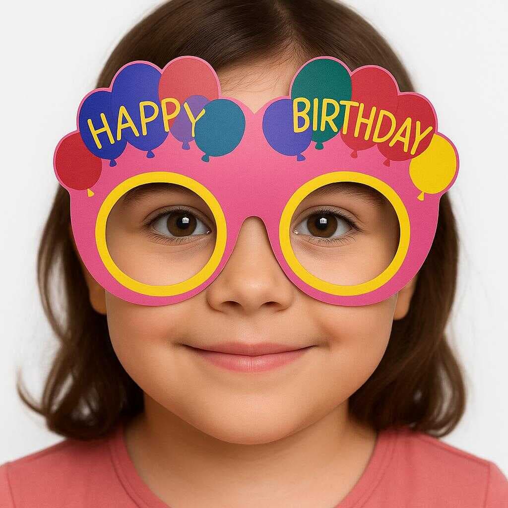 Balon Desenli Karton Doğum Günü Gözlükleri 6 Adet Pembe Renk (5430)