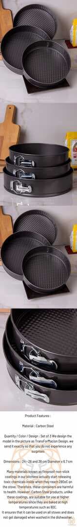 Turk 3 Boy Kelepçeli Kek Kalıbı 24-26-28 Cm Teflon