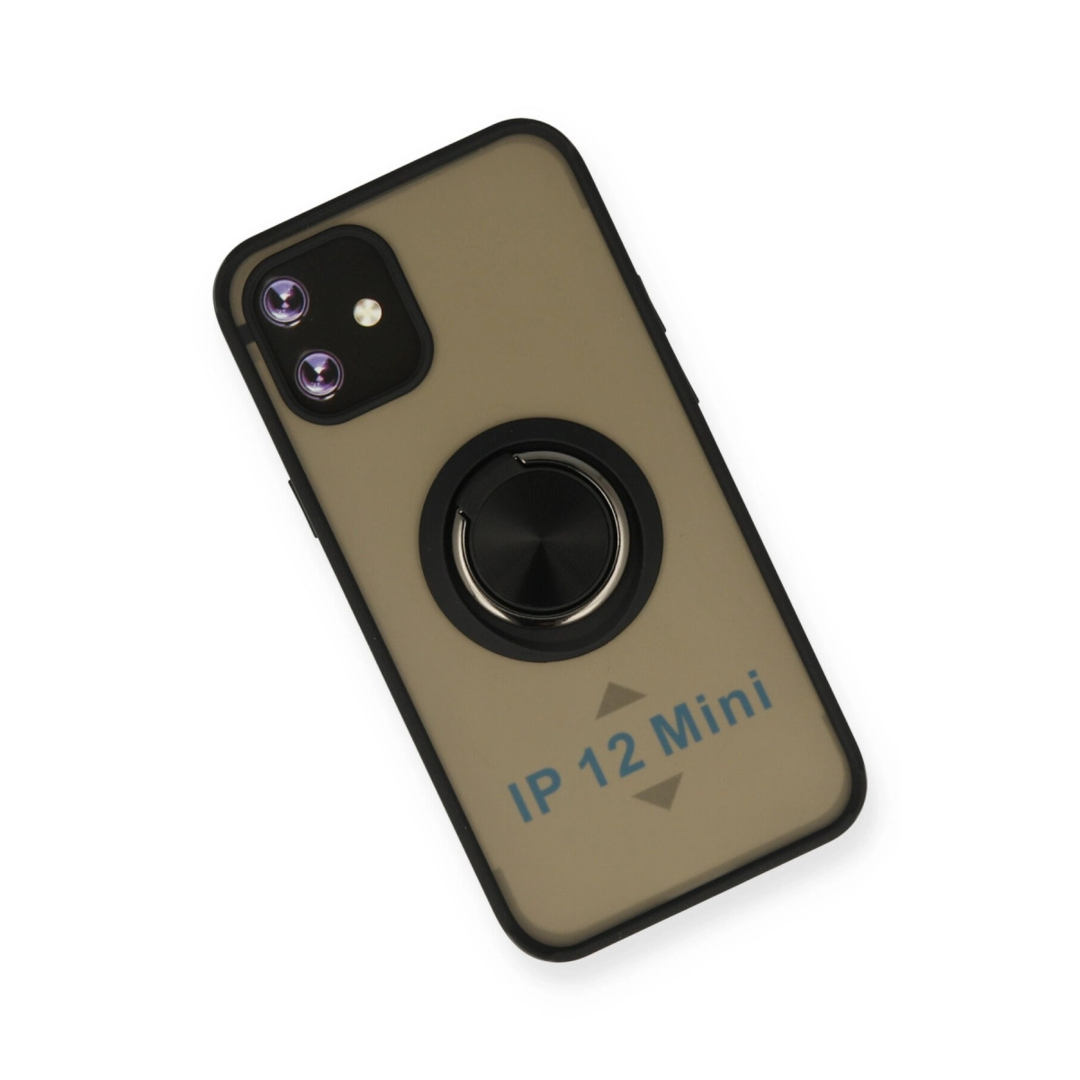 Apple İphone 12 Mini Kılıf Montreal Yüzüklü Silikon Kapak - Siyah