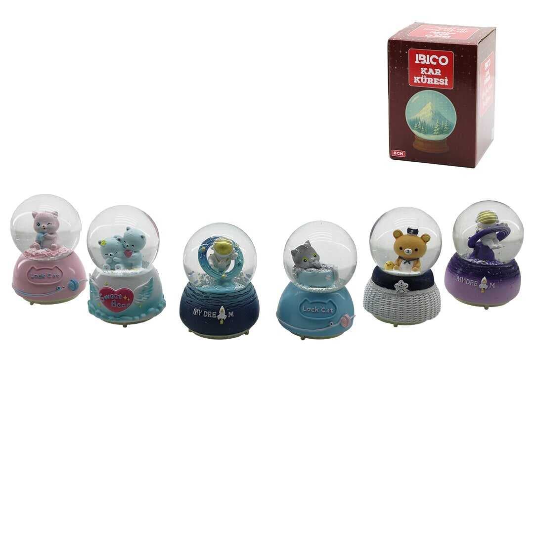 ORTA BOY - 8CM PİLLİ - IŞIKLI MÜZİKLİ KAR KÜRESİ CAM HAYVAN FİGÜRLÜ - DESEN MİX RENKLİ HERHANGİ BİR TANESİ GÖNDERİLİR (5430)