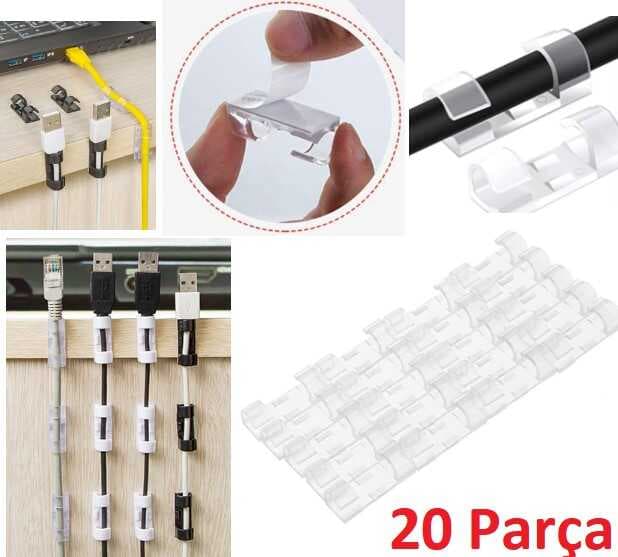 Nessiworld 20'li Yapışkanlı Kablo Sabitleyici Şeffaf Klips