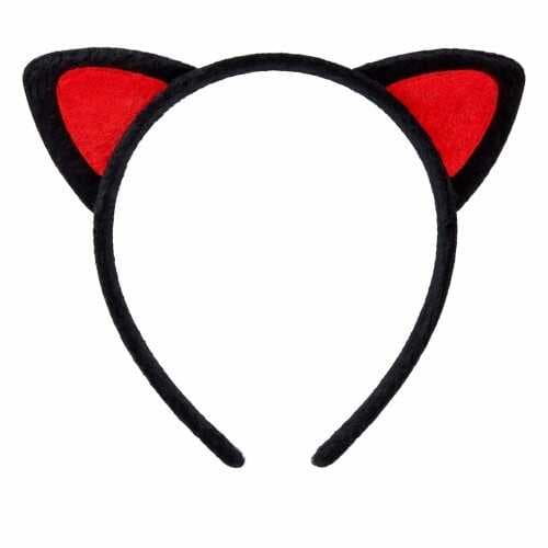 Peluş Kedi Kulak Taç Kırmızı Siyah – Çocuk Parti &amp; Kostüm Tacı