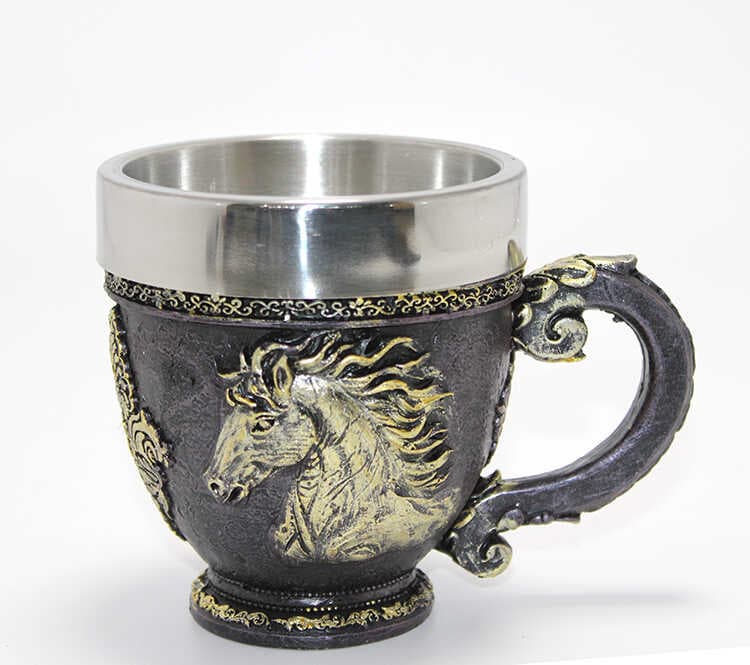 3D Kabartmalı At Büstü Paslanmaz Çelik Kupa Bardak
