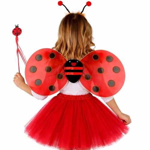 Kırmızı Uğur Böceği Ateş Böceği Kostüm Seti - (Tütü, Kanat, Taç, Asa)