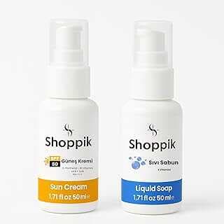 Shoppik Güeş Koruyucu SPF 50+ ve Sıvı Sabu Seti – Kokusuz, Alkolsüz, Su Bazlı, Vega – Seyahat Boy Cilt Bakım İkilisi 2x50 ml