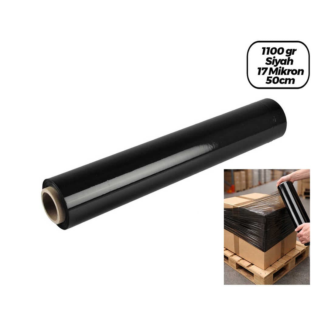 6 ADET BRÜT:1100GR = NET STREÇ :600GR SİYAH KOLİ - PALET STREÇ FİLM 17 MİKRON 50CM (5430)