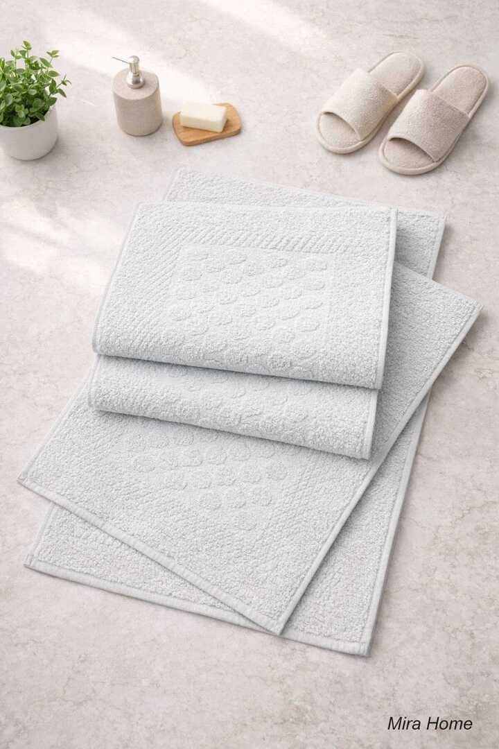 3lü Pamuklu Ayak Havlusu Seti Kabartma Desenli 50x70 Cm Açık Gri