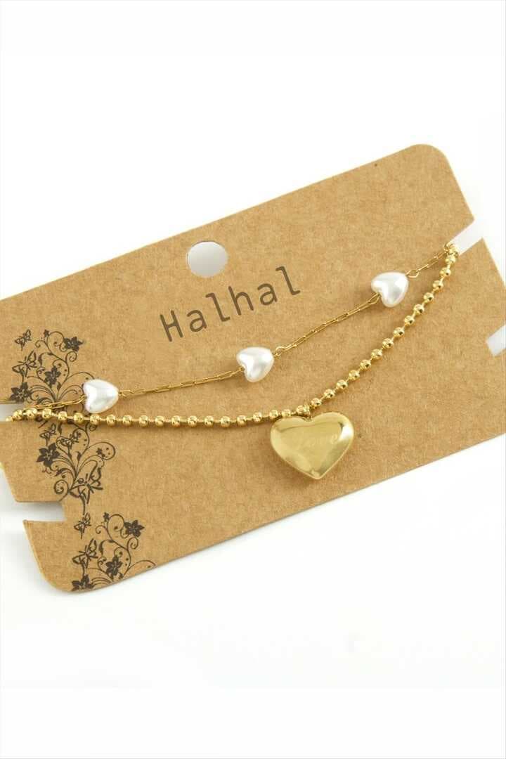 Kalp Lüks İnci Çelik Halhal