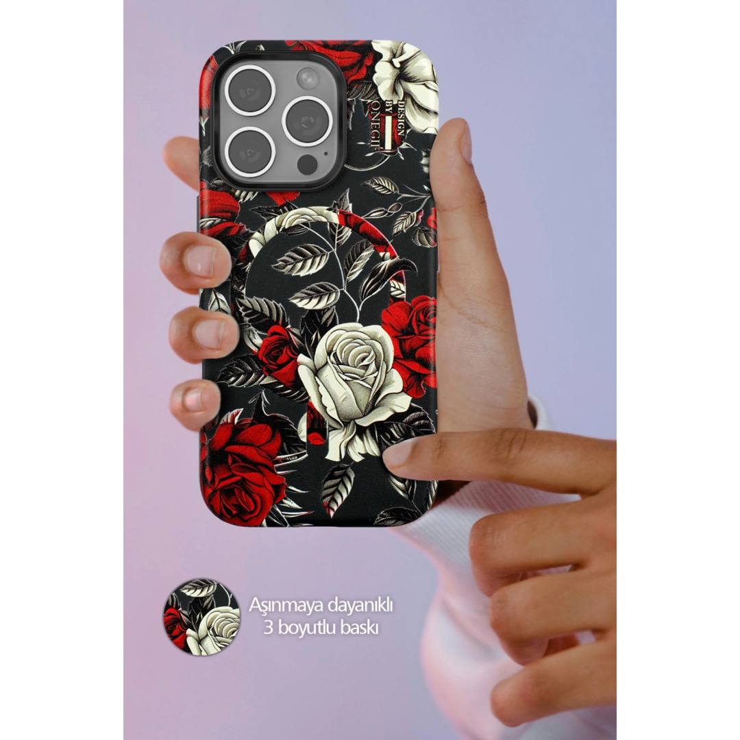 Onegif Apple İphone 15 Pro Max Flower Series Magsafe Kapak - Mavi