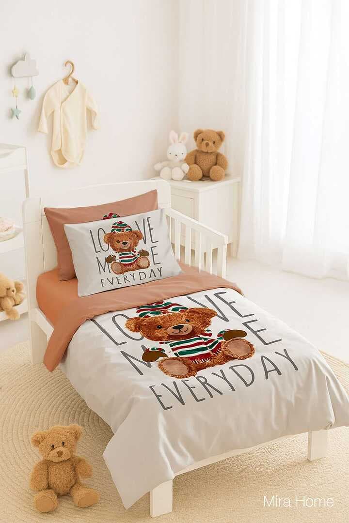 Dijital Baskılı 3d Pamuklu Yenidoğan Bebek Nevresim Takımı Love Me Everyday