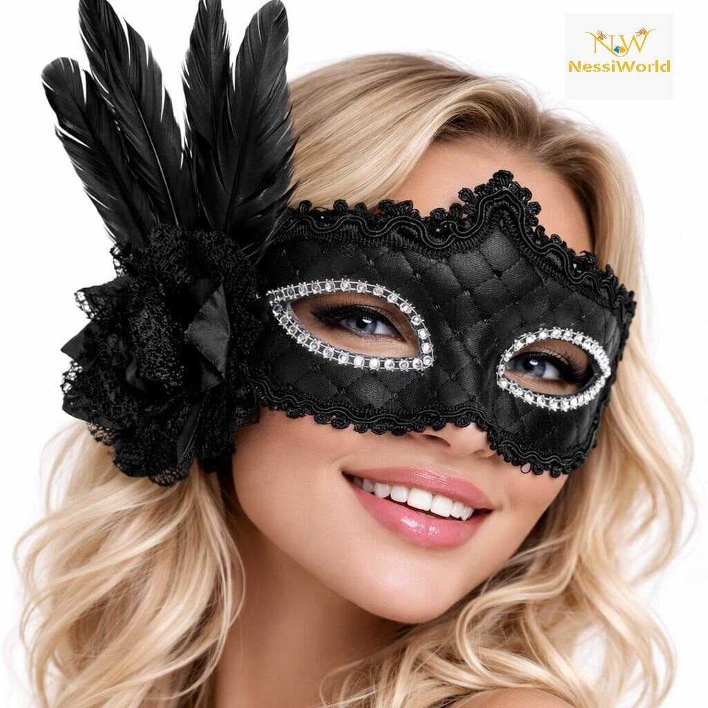 Siyah Tüylü Venedik Lüks Balo Maskesi