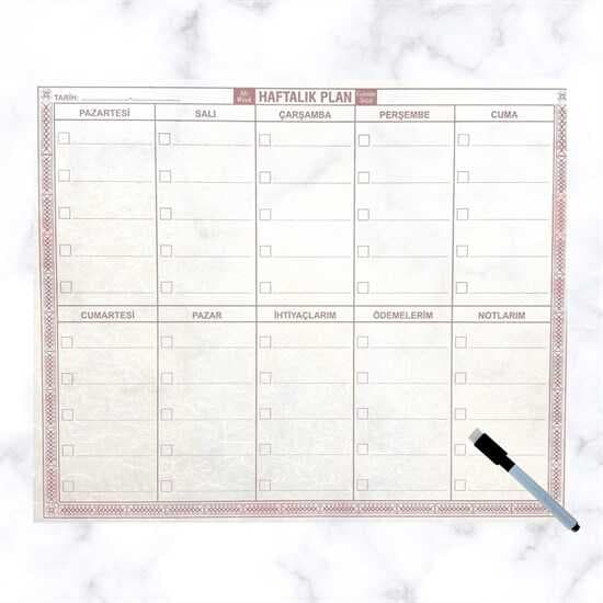 Şeffaf Kendiliğinden Yapışkanlı Kalemli Haftalık Planlayıcı 40cm-50cm (5430)