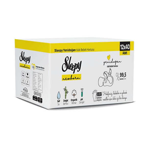 Sleepy Natural Yenidoğan Islak Pamuklu Havlu 12x40 (480 Yaprak)