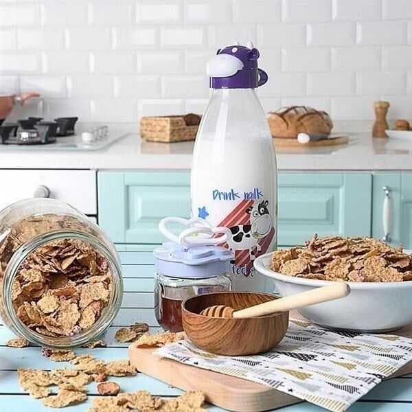 İnek Tasarımlı Sevimli Cam Suluk - Süt Şişesi 1000 ML (477477)
