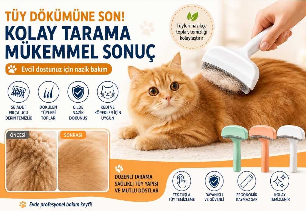 Metal Uçlu Evcil Hayvan Tüy Toplama Tarağı