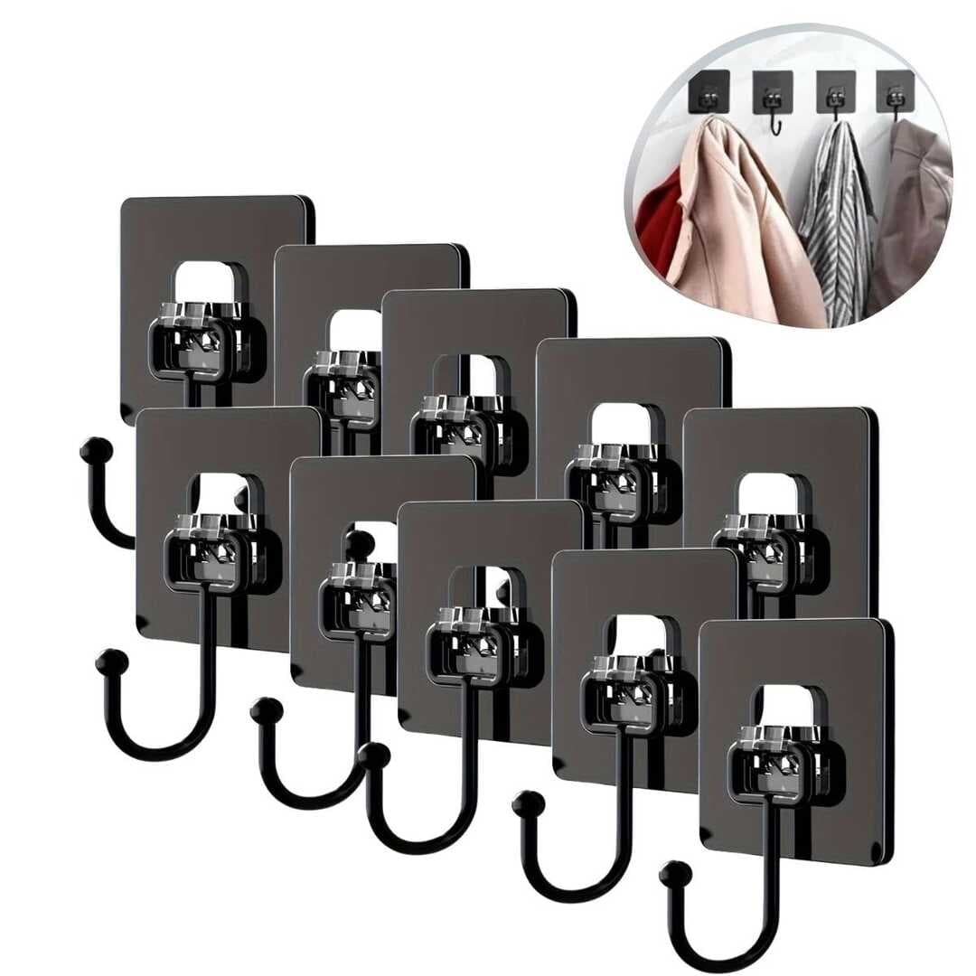 10 Adet Duvara, Dolapa Yapışan Güçlü Yapışkanlı Siyah Duvar Askısı (5430)