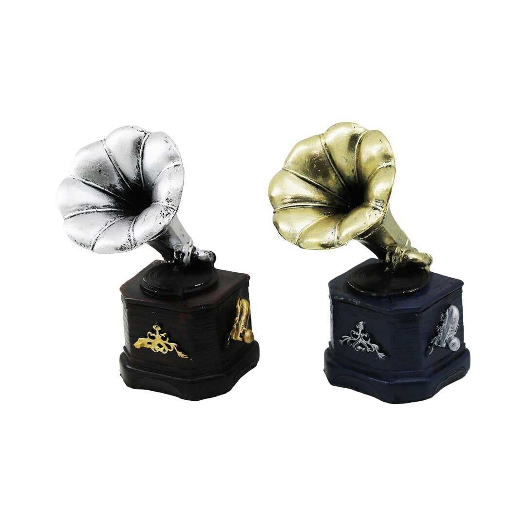 GRAMAFON VİNTAGE DEKORATİF BİBLO - RENKLİ 13.5X6CM REÇİNE (5430)