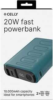 Celly Powerbak PD 20W 10.000 mAh,İki bağlatı oktası: USB-C ve USB-A,Kompakt ve Hafif Tasarım