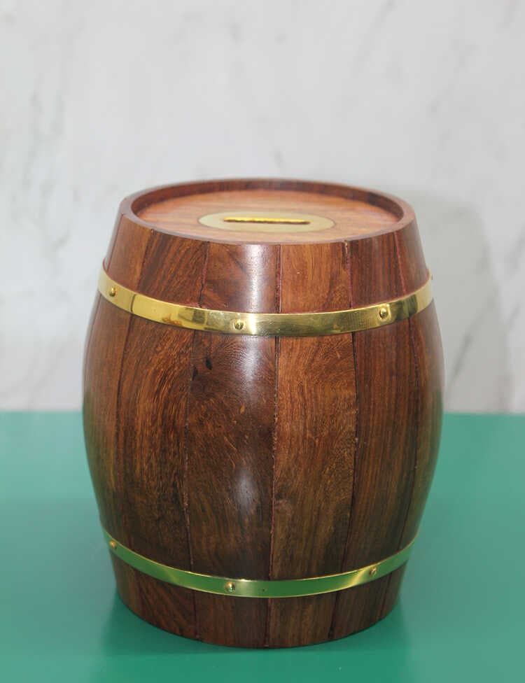 Pirinç Ahşap Fıçı Kumbara (477477)