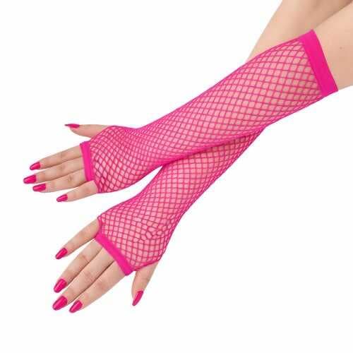 80’ler 90’lar Retro Neon Fuşya Şeker Pembesi File Parmaksız Eldiven 26 cm