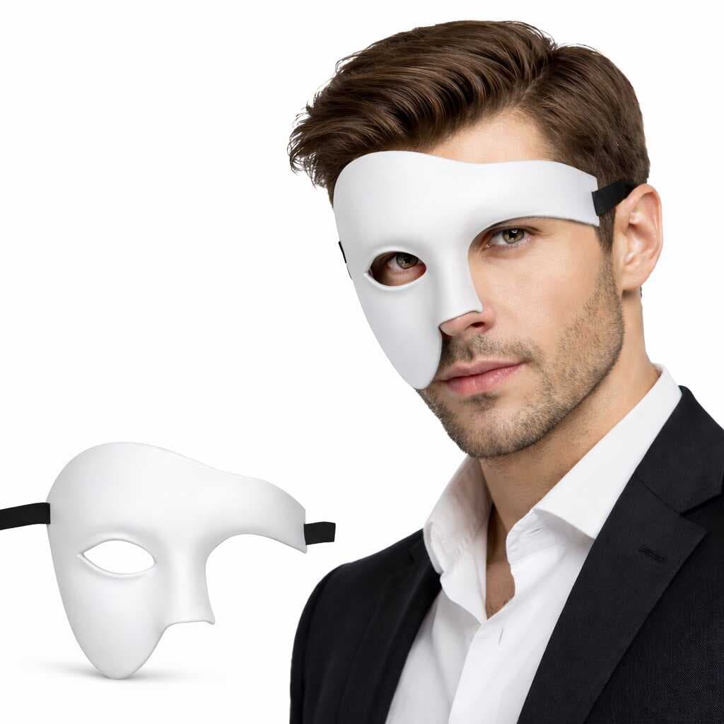 Beyaz Yarım Erkek Maske – Phantom Parti &amp;amp;amp; Balo Maskesi (5430)