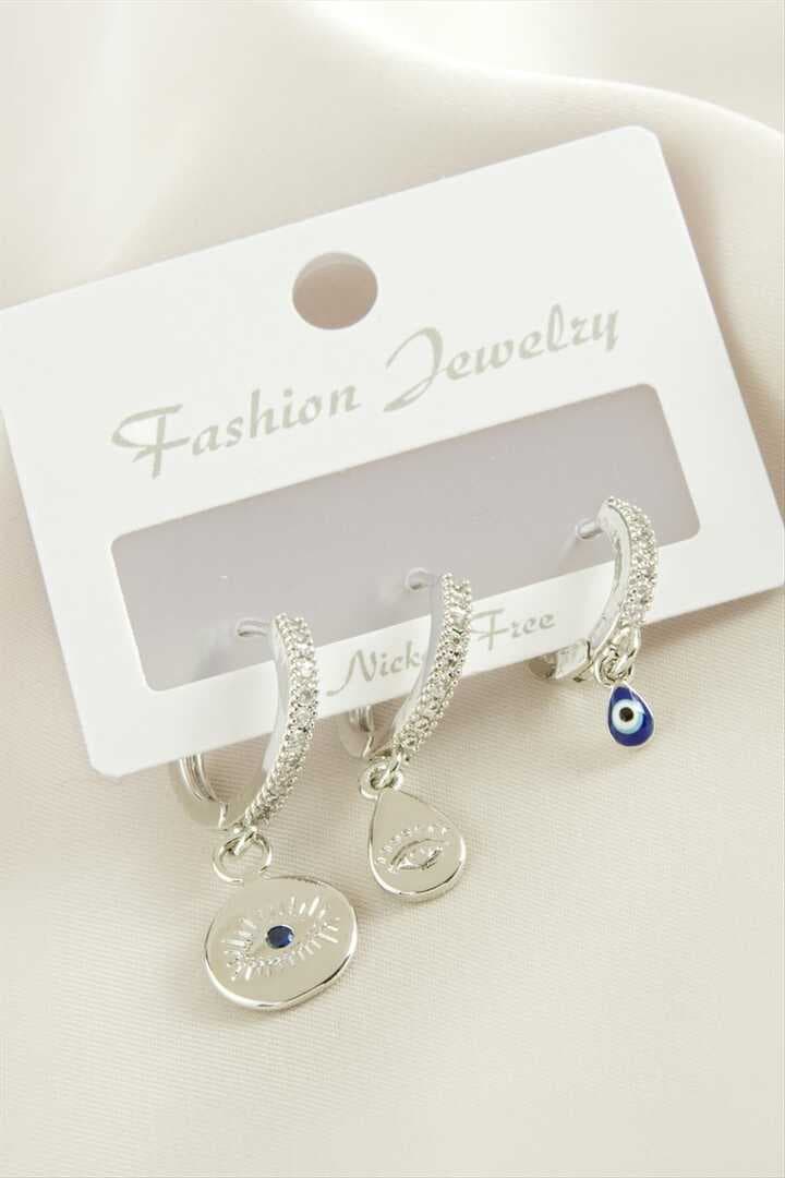 3 Adet Göz Zirkon Taşlı Küpe