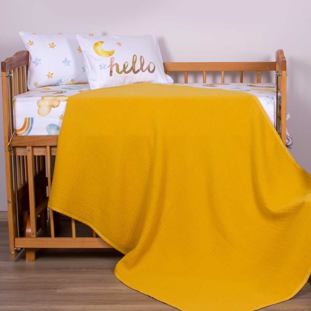 ARBABABY ORGANİK BASKILI %100 PAMUK MÜSLİN PİKELİ VE BEBEK NEVRESİMİ TAKIMI - BULUT VE GÖKYÜZÜ TEMALI