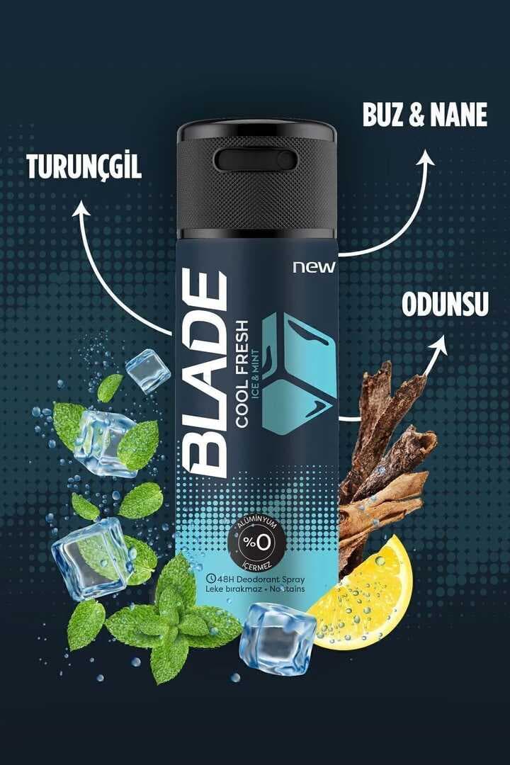 3 Adet Blade Cool Fresh Erkek Deodorant 150 Ml Hızlı Kurur Leke Bırakmaz