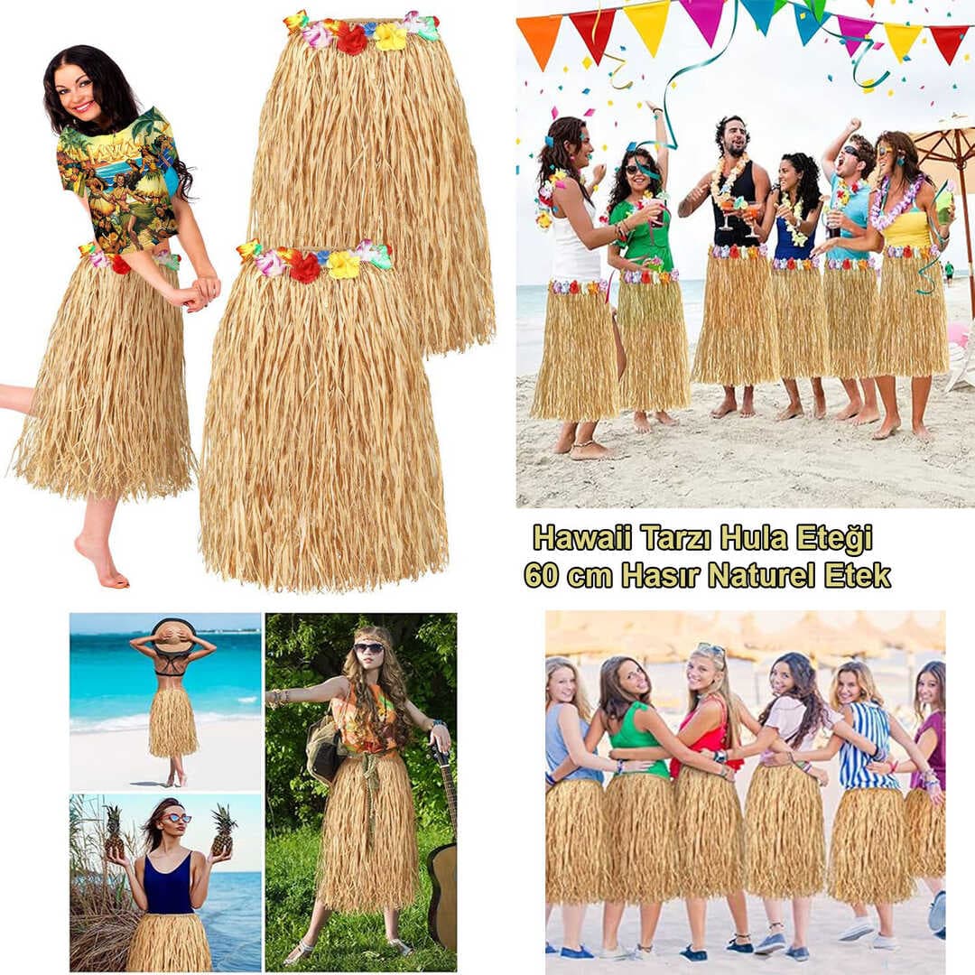 Hawaii Tarzı Hula Eteği – 60 cm Hasır Naturel Etek (5430)