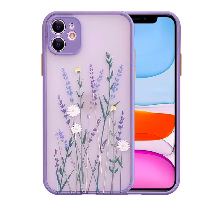 iPhone 11 6.1inç Kamera Korumalı Çiçek Desenli Silikon Kılıf-(5775)