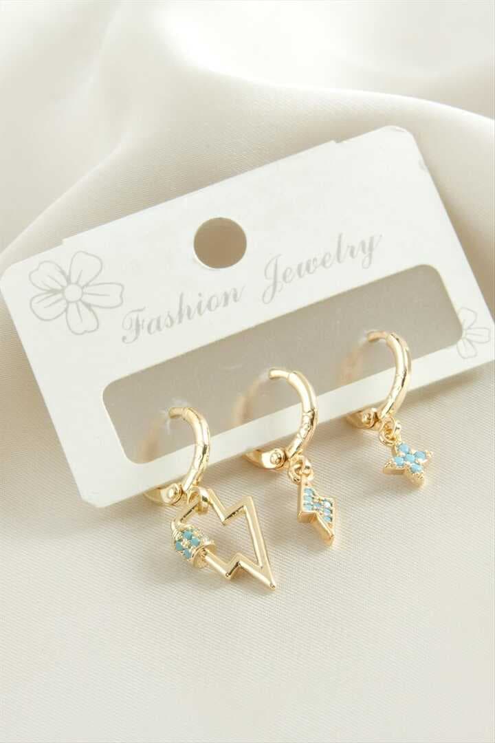 3 Adet Şimşek Zirkon Taşlı Küpe