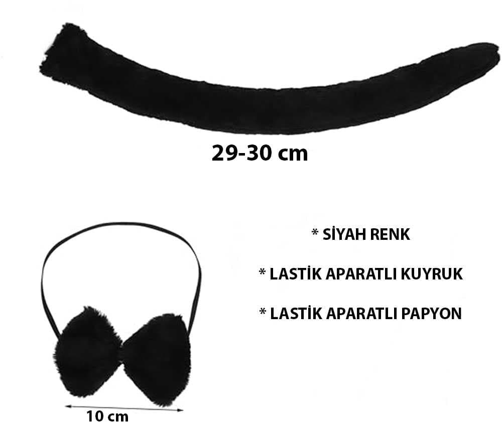 Nessiworld Peluş Siyah Renk Kuyruk ve Papyon Yetişkin Çocuk Uyumlu